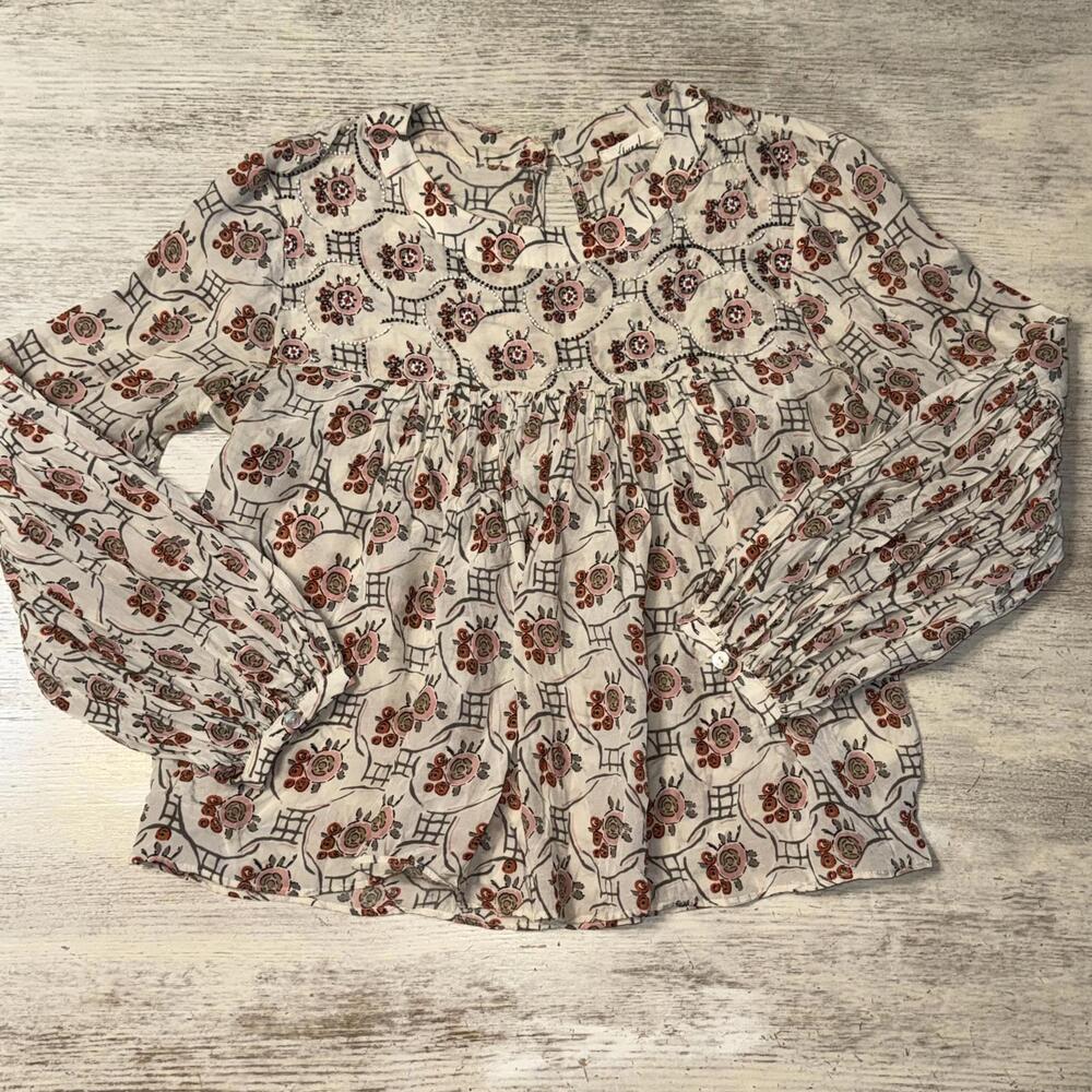Anthropologie Floral Blouse - Cream and Red